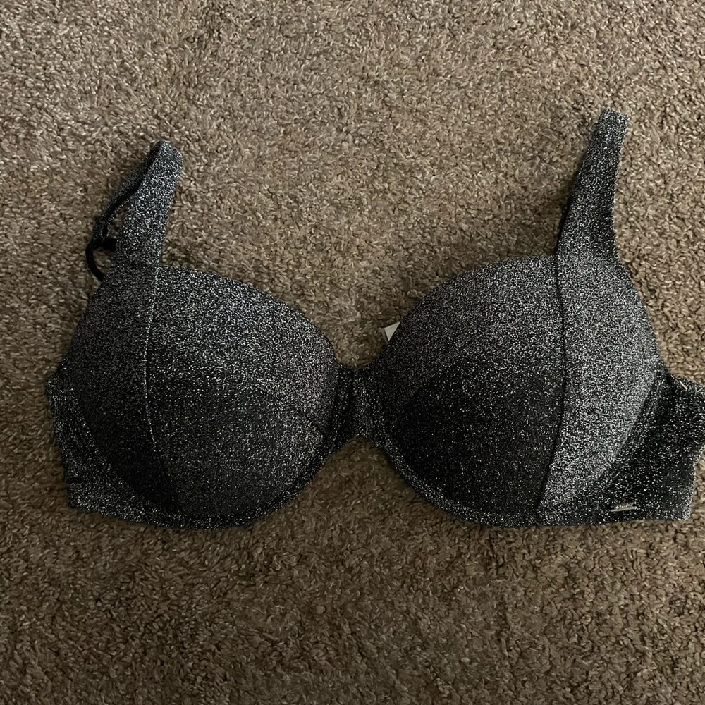 Victoria’s Secret Pink Black Silver Shimmer Bikini Top Only XXL